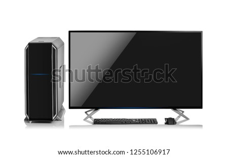 Modern stylish desktop personal computer with rgb led illumination on a white background.