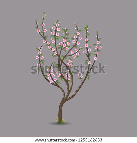 Blooming  tree  on purple background