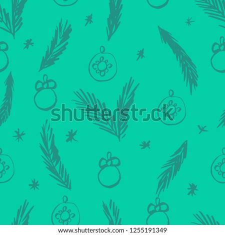 Vector Christmas seamless pattern with vintage toys. Repeated texture with retro christmas baubles. Vector print for fabrics, wrapping paper, textile design. Hand drawn ink print
