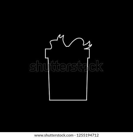 outline white silhouette of bow wrapped gift box on black background. Christmas, new year, birthday present icon, sign, symbol, clip art. Giftbox isolated web mobile button, element for design.
