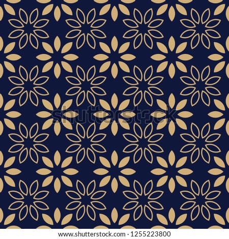 Seamless Floral leaf Pattern Navy Blue and Beige Vector Illustration, Abstract nature summer plant ornament graphic design background