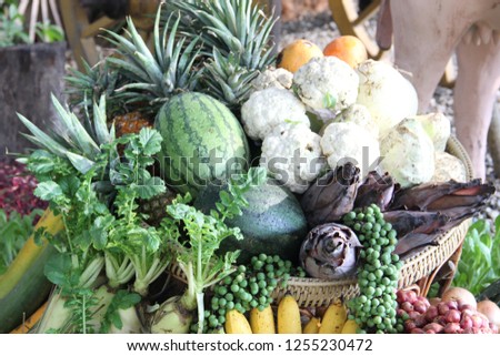 Different raw vegetables and fruits background.Healthy eating.