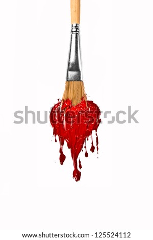 Brush paint red color melting love heart