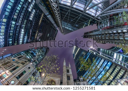 Abstract view to the skyline of the City of London by night, United Kingdom