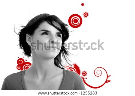 Stock photo: young woman portrait,; windy day; enjoy