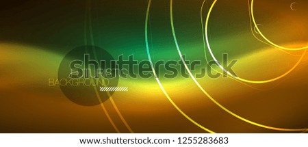 Neon glowing wave, magic energy and light motion background. Vector design wallpaper template