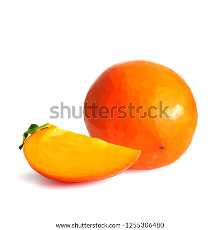 Fresh, nutritious and tasty persimmon. Symbols of fruits. Elements for label design. Vector illustration. Fruits ingredients in triangulation technique. Persimmon low poly.