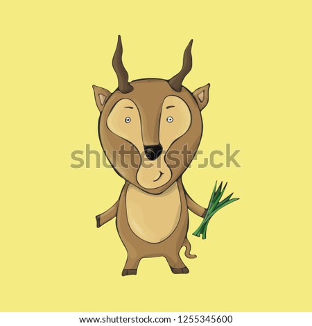 Antelope on yellow background. Isolated vector character.
