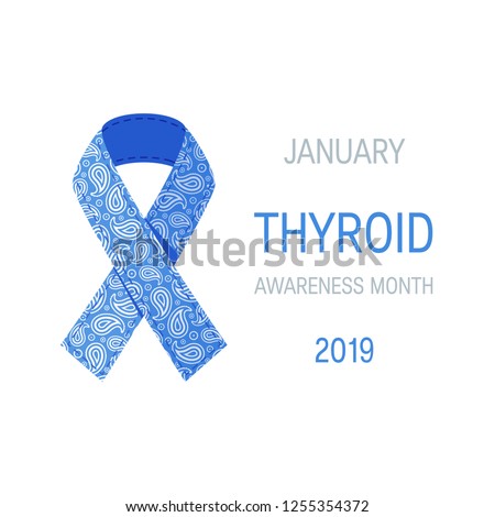 Thyroid awareness month concept. Square design with blue paisley ribbon, vector