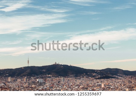 Panoramic sunset photo of the city of Barcelona