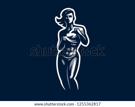 Sporty muscular woman fitness. Vector illustration.