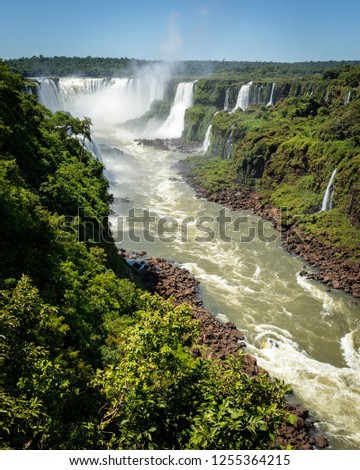 View over the Iguazu river and waterfall on the border of Brasil and Argentina.