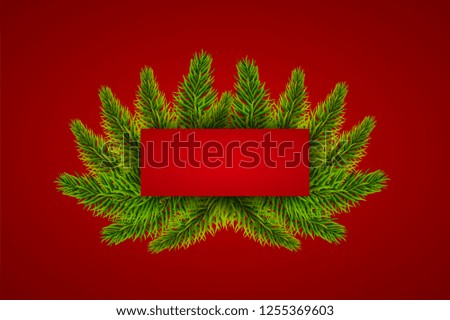 Red Christmas tree banner template. Sale pattern. New year invitation or card. Vector illustration