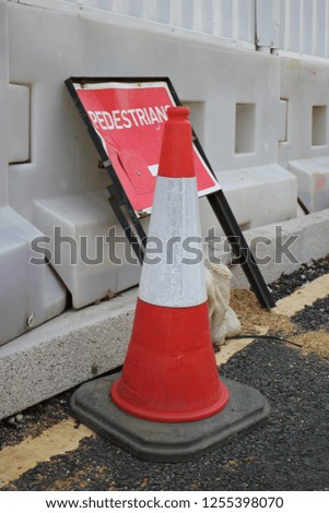 Pedestrian Dented Metal Roadwork Sign and Traffic Cone