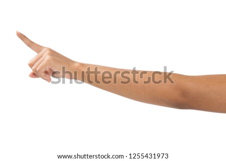 women hand pointing. Isolated on white background
