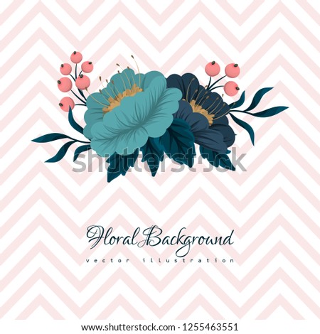 Vector design banner with red roses and blue flowers