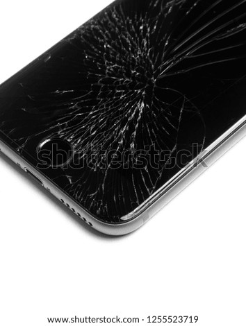 Phone Smartphone broken glass screen  isolated white background
