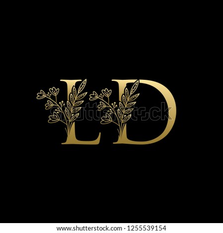 Golden LD Letter logo With Classy Floral Leaf Design
