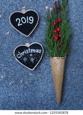 glitter christmas 2019 wallpaper with winter waffle cone and firs