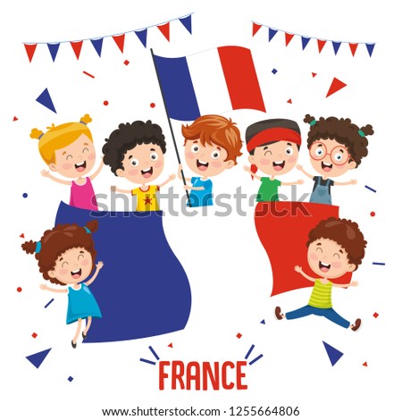 Vector Illustration Of Children Holding France Flag