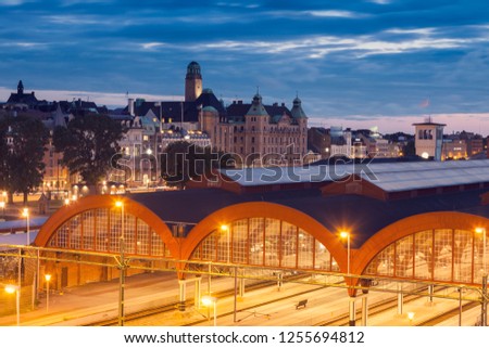 Panorama of Malmo with Central Station. Malmo, Scania, Sweden.