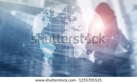 3D Earth hologram on blurred background.Global business and communication concept