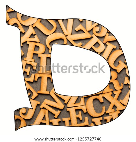 D, Letter of the alphabet - Wooden letters. White background