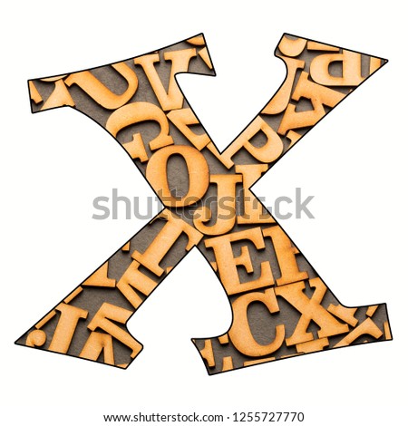 X, Letter of the alphabet - Wooden letters. White background