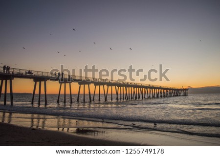 Hermosa Beach and pier at Sunset in winter