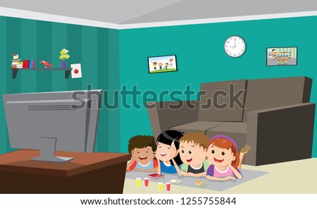 Vector Illustration Of children Watching Tv