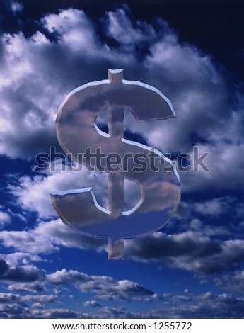 A silver $ sign floats in the sky