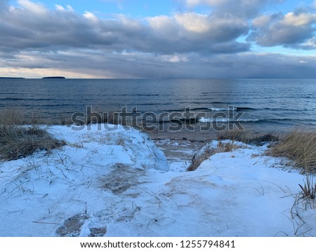 Snowy Path Through The Dunes Overlooking The Beach-Lake Superior, Michigan
