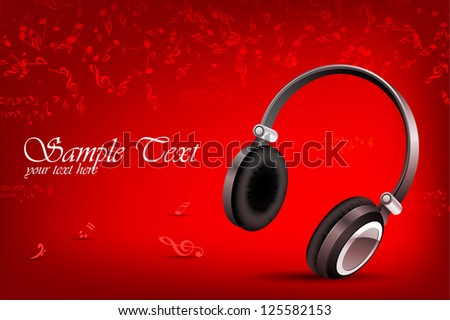 illustration of headphone in abstract musical background with notes