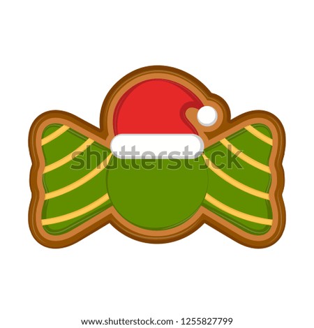 Isolated bowtie gingerbread with a christmas hat. Vector illustration design