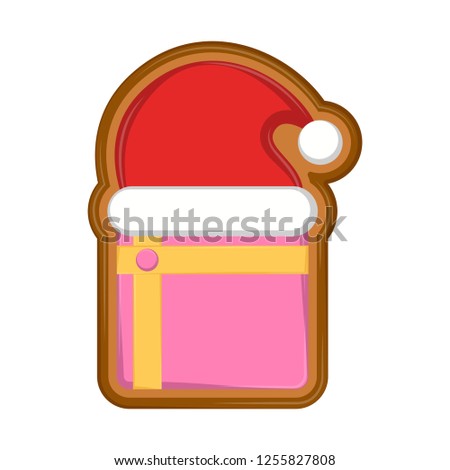 Isolated gift box gingerbread with a christmas hat. Vector illustration design
