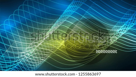 Glowing abstract wave on dark, shiny motion, Christmas and New Year magic space light. Vector techno abstract background
