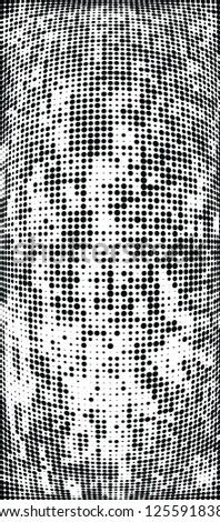 Abstract halftone texture is black and white. Convex background of dots randomly arranged