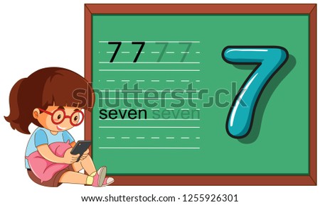 Number seven worksheet on blackboard illustration