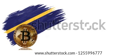 Painted brush stroke in the flag of Nauru. Bitcoin cryptocurrency banner with isolated on white background with place for your text