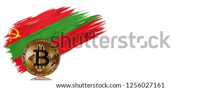 Painted brush stroke in the flag of Transnistria. Bitcoin cryptocurrency banner with isolated on white background with place for your text