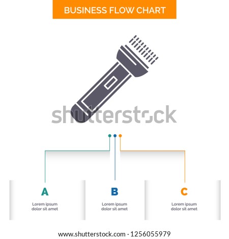 torch, light, flash, camping, hiking Business Flow Chart Design with 3 Steps. Glyph Icon For Presentation Background Template Place for text.