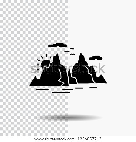 Mountain, hill, landscape, nature, sun Glyph Icon on Transparent Background. Black Icon