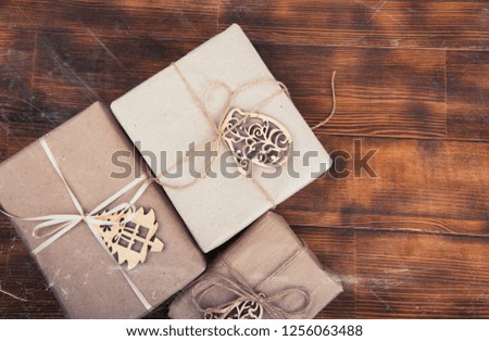Rustic Christmas background with gift boxes