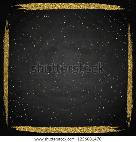 Template for business greeting offer card. Gold shining frame on blackboard. Vector illustration