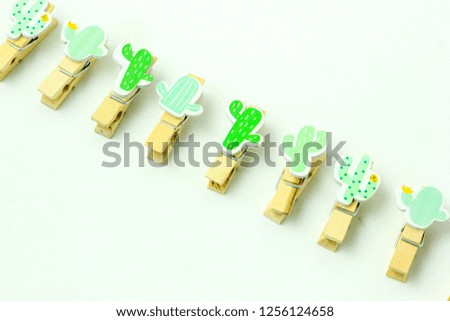 Cactus Pattern Clothespins on a White Background
