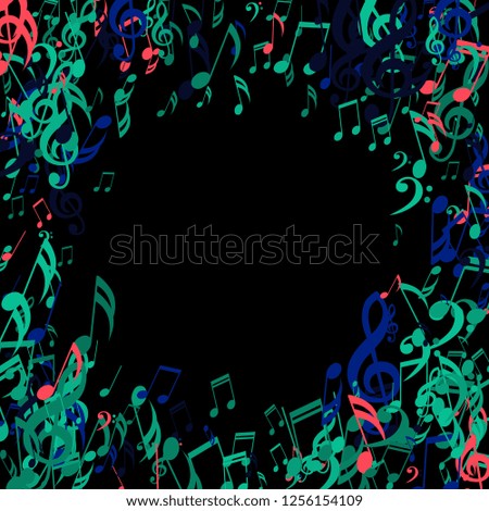 Wreath of Musical Signs. Modern Background with Notes, Bass and Treble Clefs. Vector Element for Musical Poster, Banner, Advertising, Card. Minimalistic Simple Background.