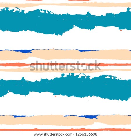 Seamless Grunge Stripes. Painted Lines. Texture with Horizontal Dry Brush Strokes. Scribbled Grunge Pattern for Sportswear, Fabric, Cloth. Trendy Vector Background with Stripes