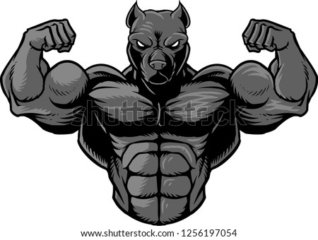 The illustration shows a strong Pit Bull that's showing off his muscles. 