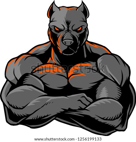 The illustration shows a strong Pit Bull whose body is covered with big muscles. 
