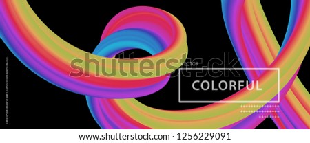 Banner 3D abstract flow fluid shapes. Liquid wave trendy modern style . Colorful vibrant neon on black color art background. Curve concept vector graphic.